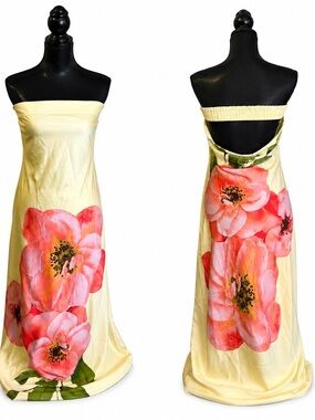 Sunlit Strapless Maxi Dress with Pink Floral Accent